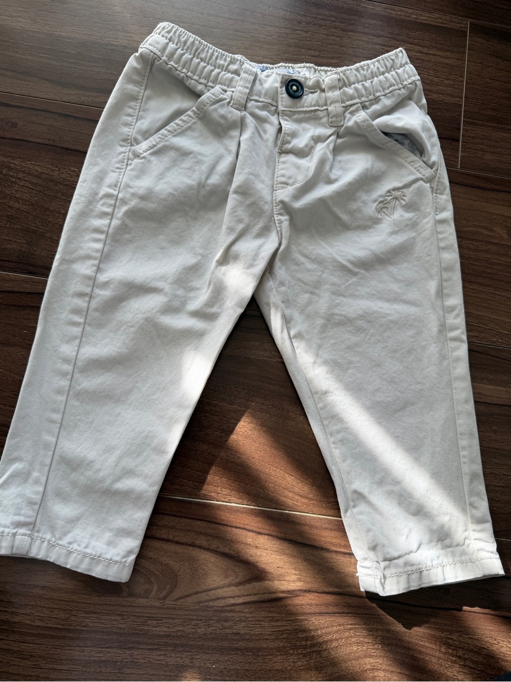Light Cream Elastic-Waist Kids Casual Pants